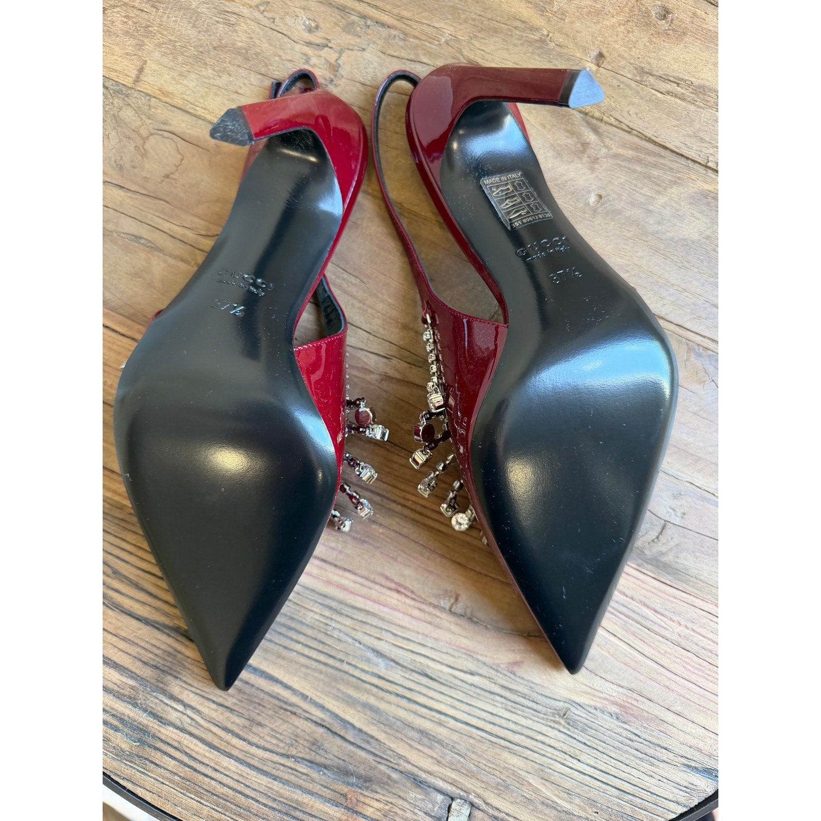 Gucci Guinevere Crystal Leather Slingback Stiletto Pumps NWT 37.5