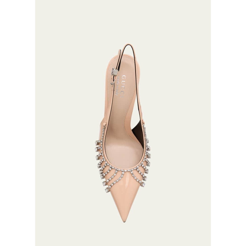 Gucci Guinevere Crystal Leather Slingback Stiletto Pumps NWT 37