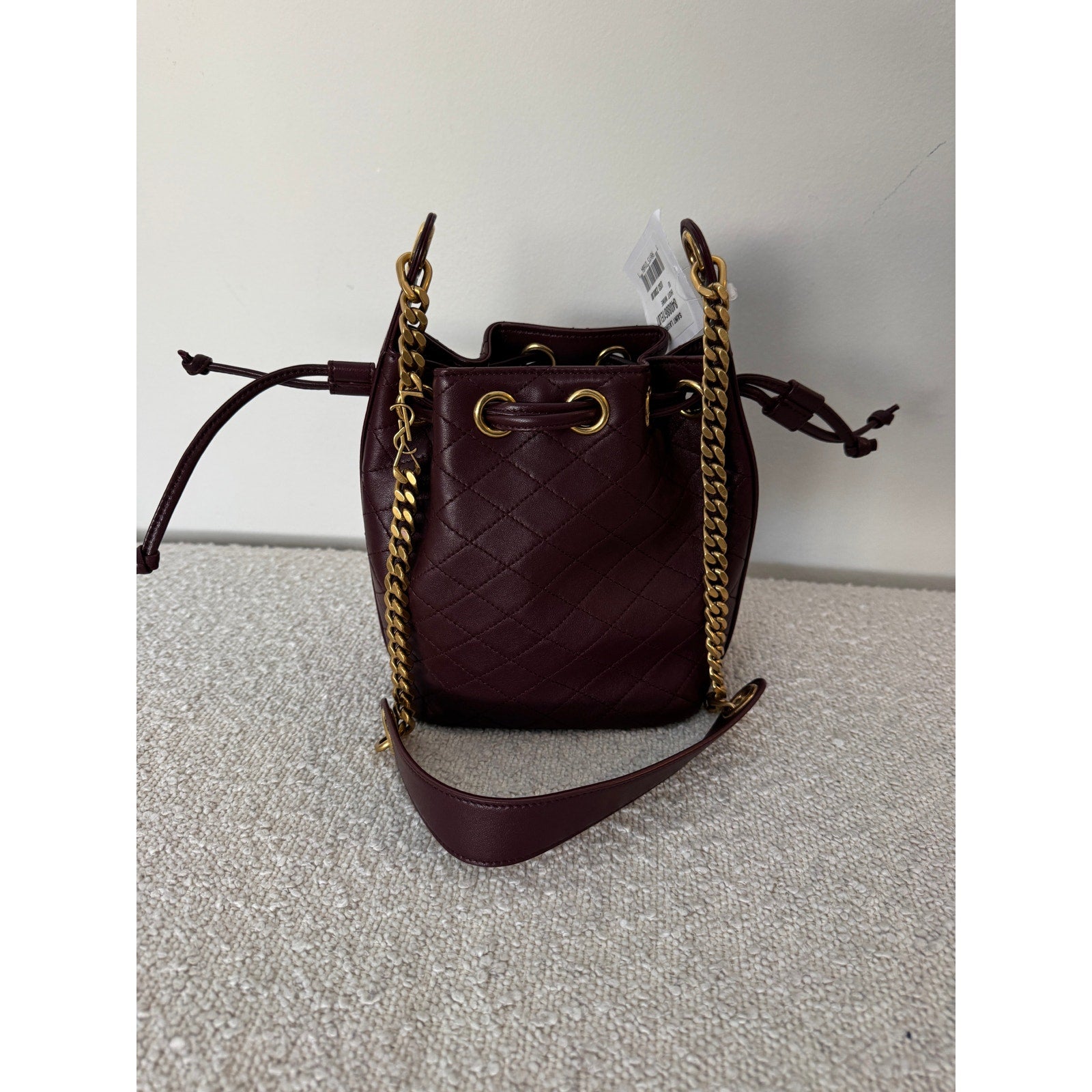 SAINT LAURENT Small Cassandre Quilted Bucket Bag NWT Hot Wine