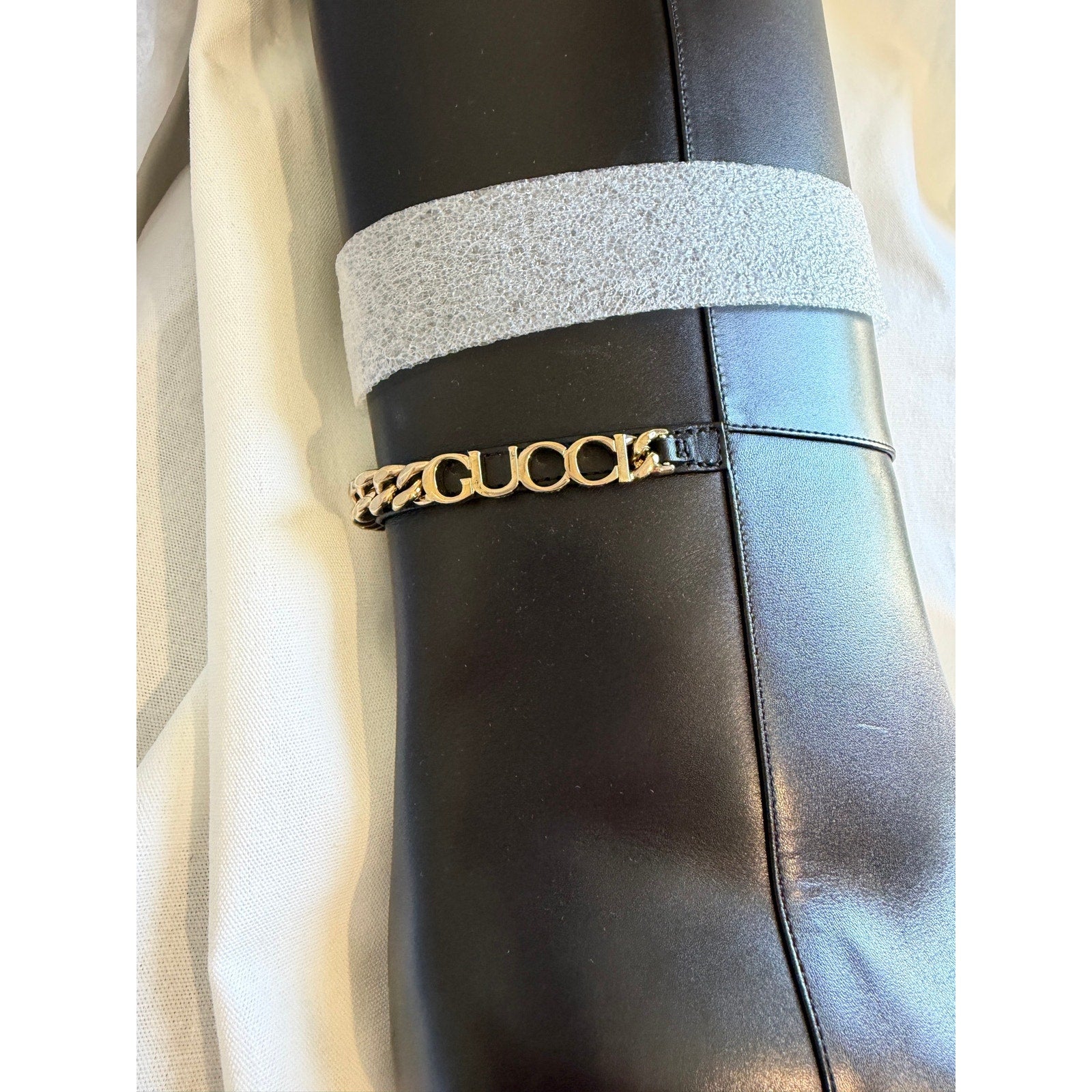 Gucci Signoria Leather Logo Chain Tall Boots 37.5 NWT