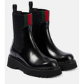 Gucci Web Stripe Leather Chelsea Boots Black Size 38.5 Brand New in Box