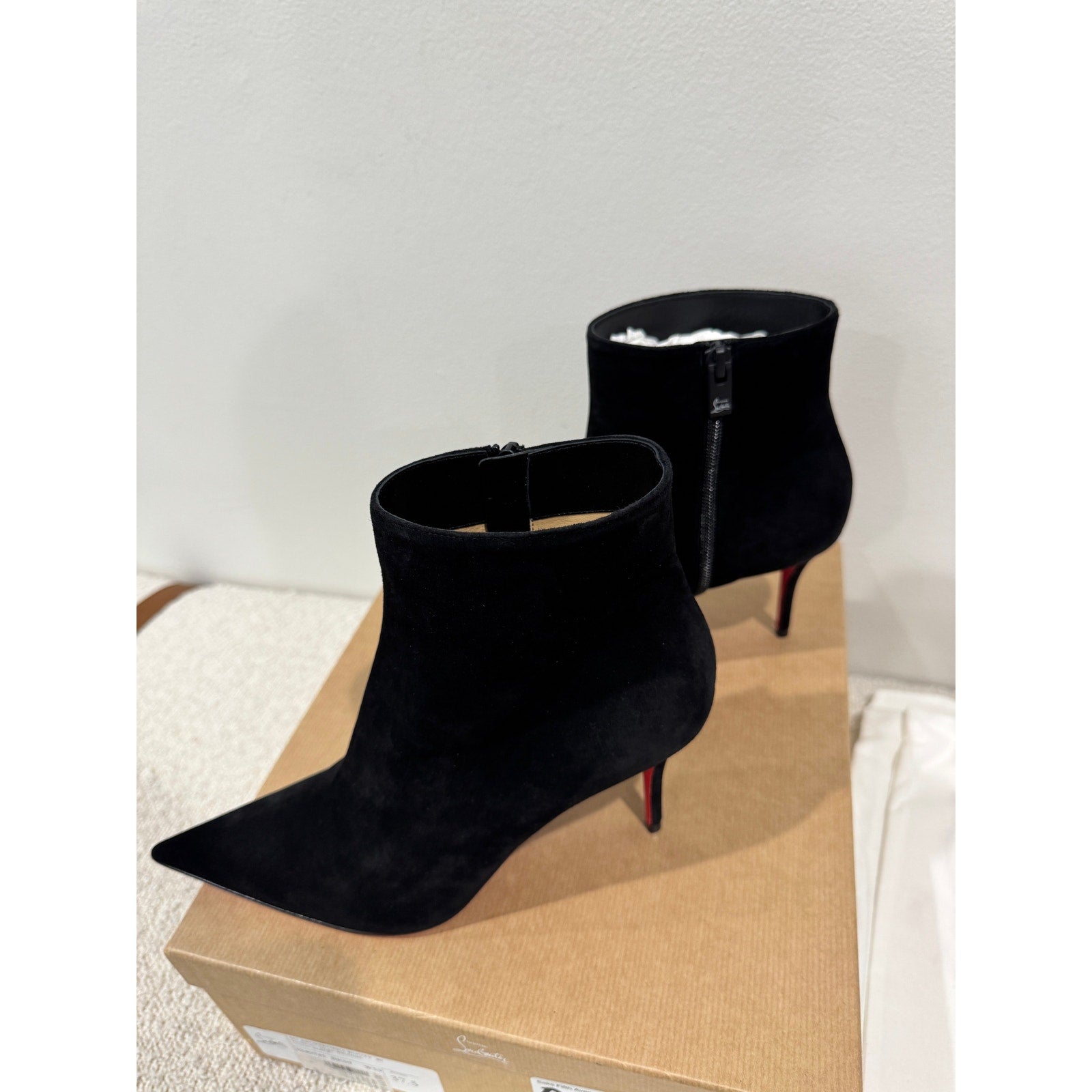 CHRISTIAN LOUBOUTIN So Apostropha Booty 80 Suede Black Ankle Boots