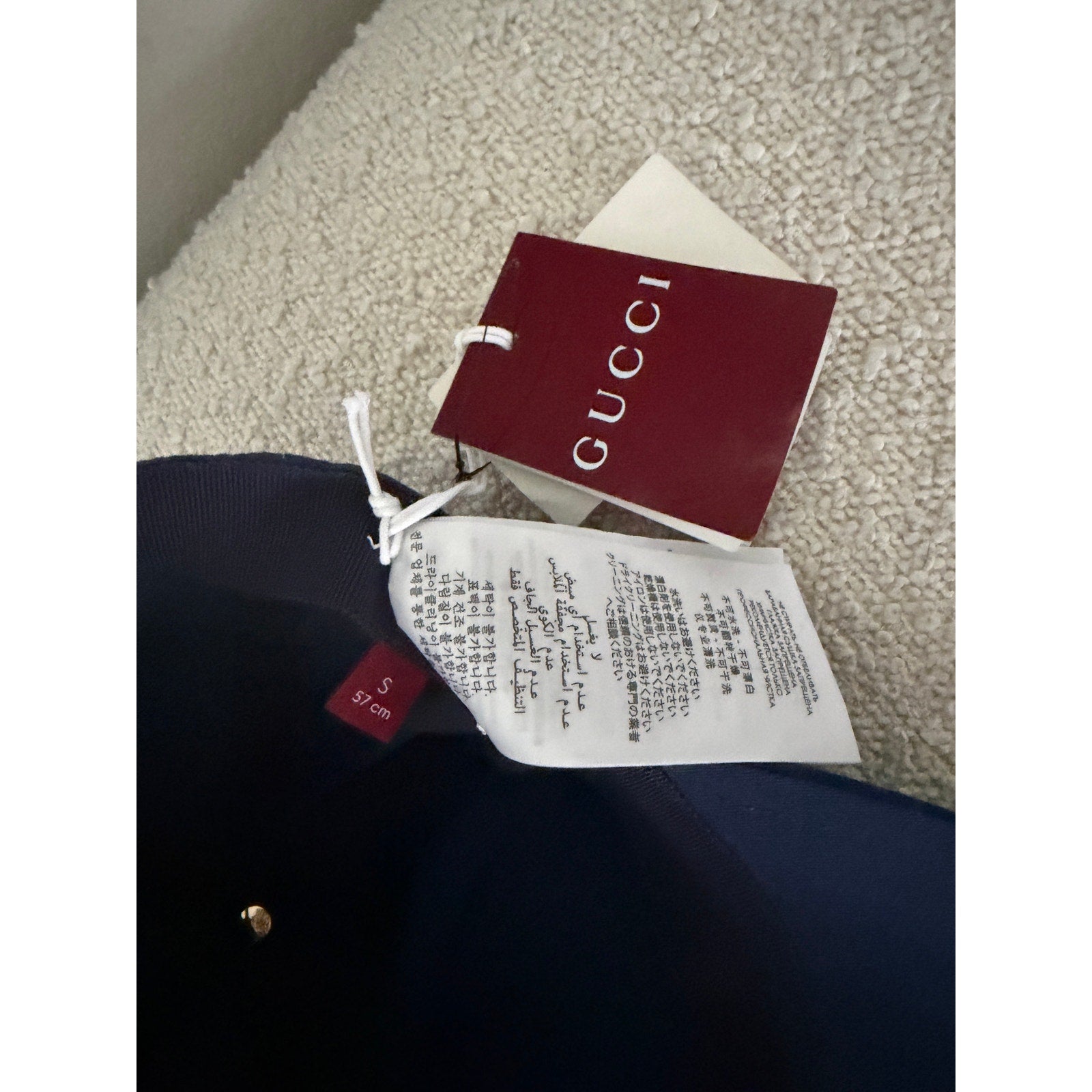Gucci Navy Logo Embroidered Cotton Baseball Cap Size S Adjustable Strap NWT