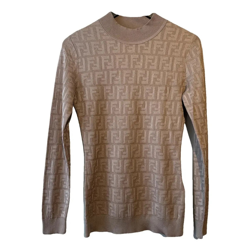 Fendi Dove Gray FF Motif Knit Sweater Size 36 IT NWT