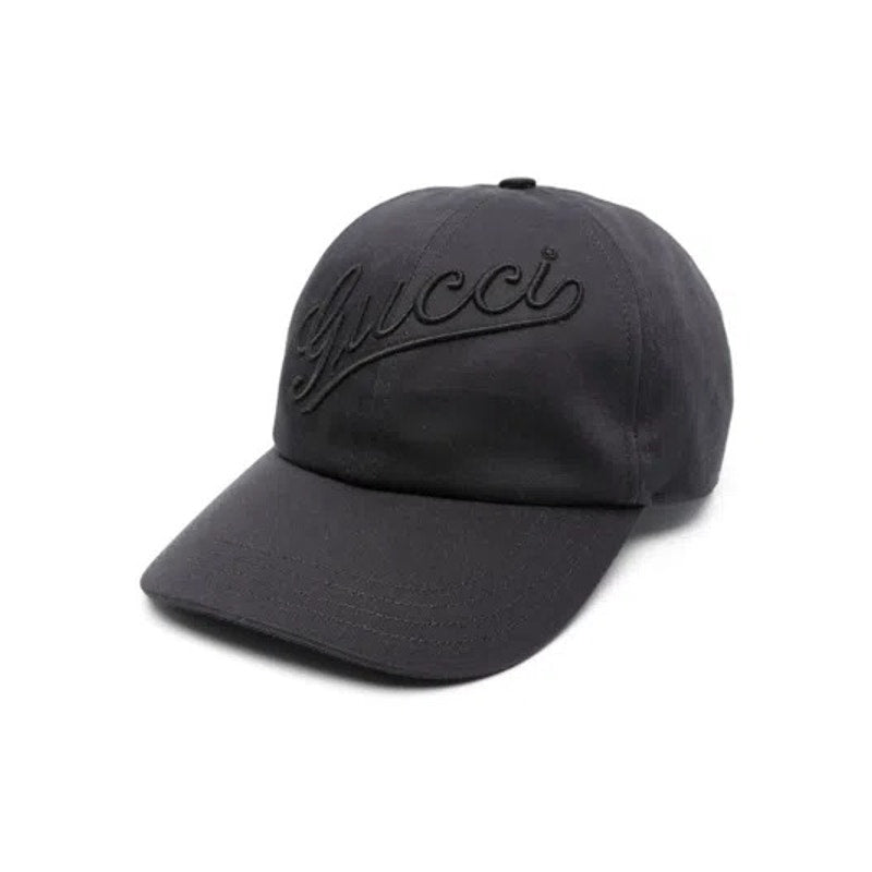 Gucci Black Logo Embroidered Cotton Baseball Cap Size XS Adjustable Strap NWT