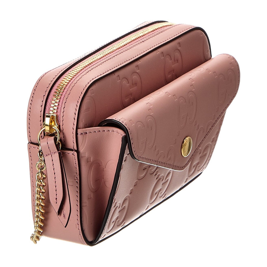 Gucci GG Super Mini Shoulder Bag Pink Leather with Chain Strap Brand BNIB