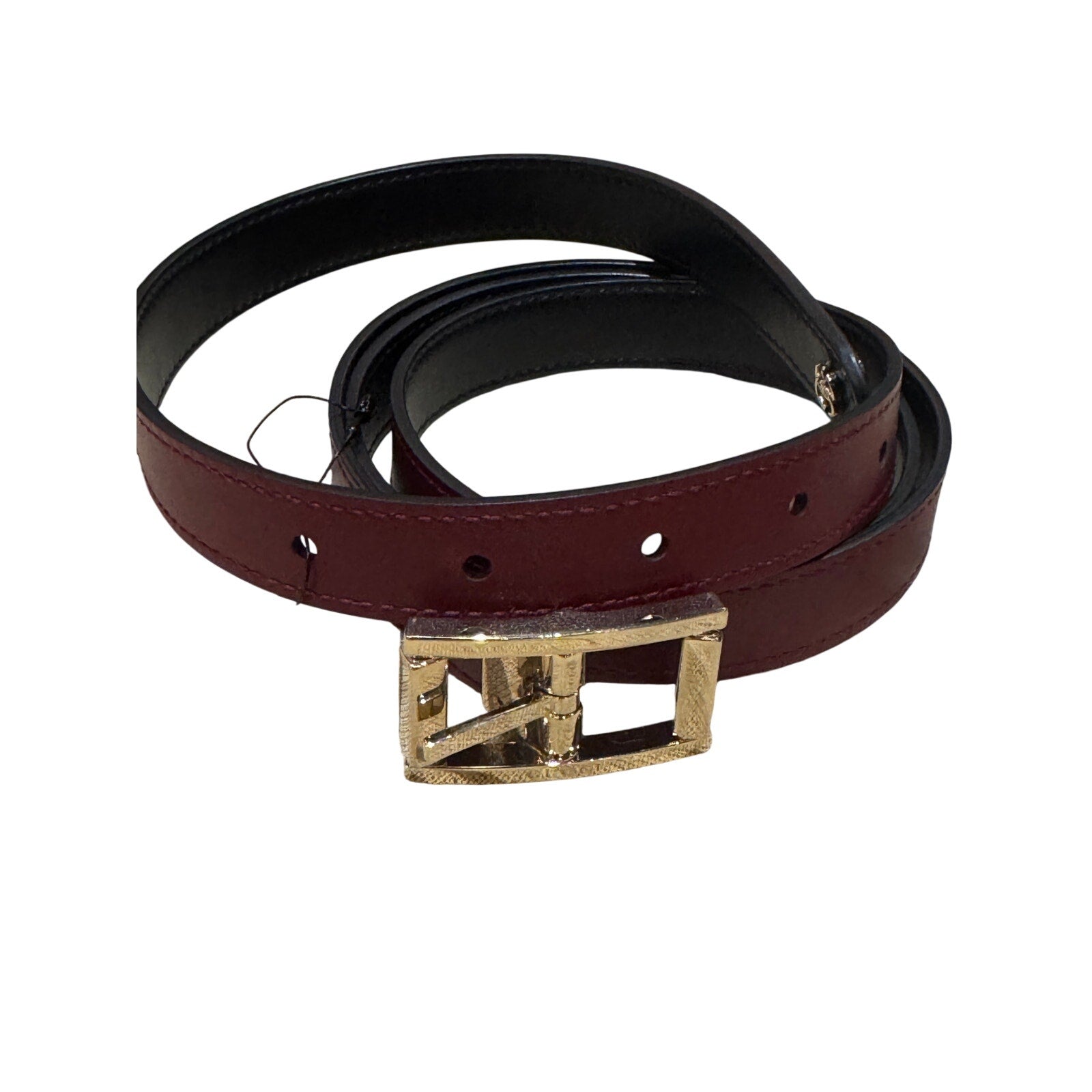 Gucci Reversible Black & Rosso Ancora Leather Belt Size 95 Light Gold Buckle NWOT