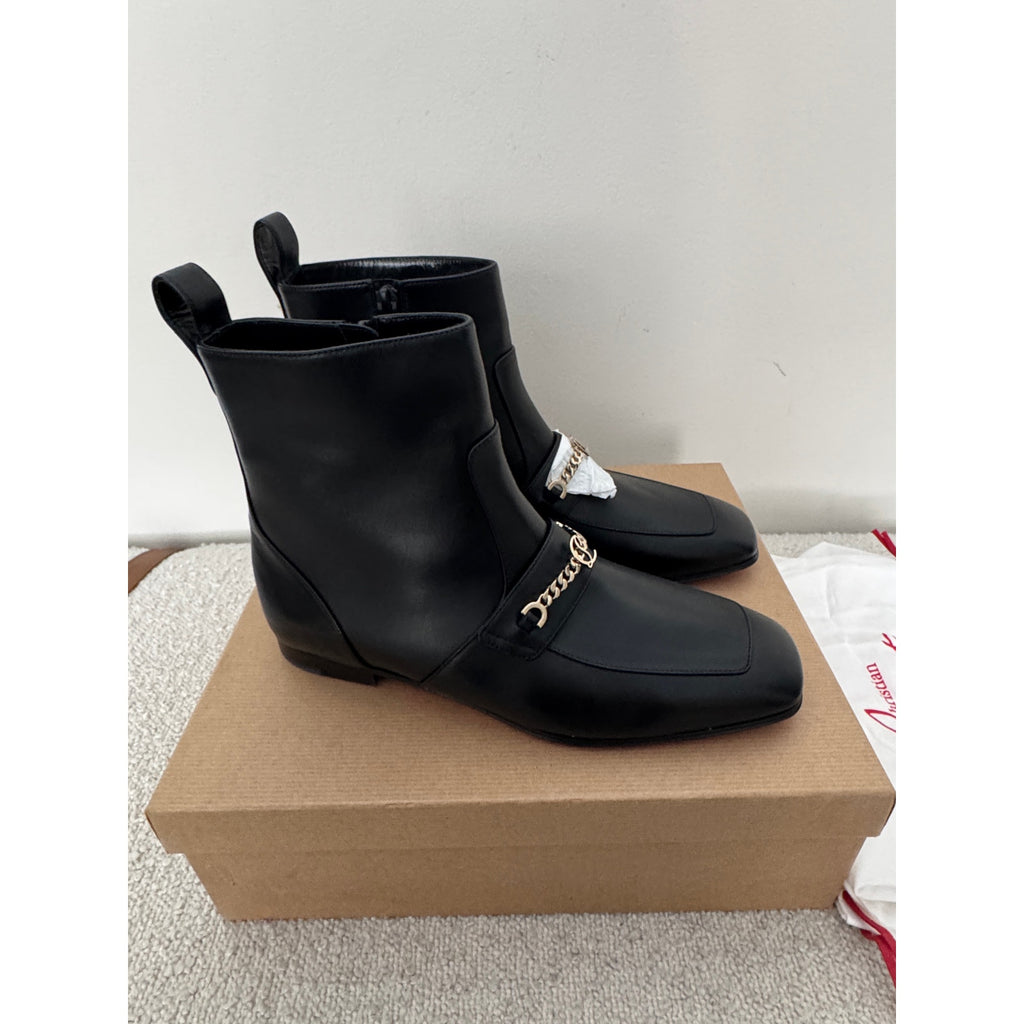 CHRISTIAN LOUBOUTIN 
Chain Detail Apron Toe Bootie 38 BNIB