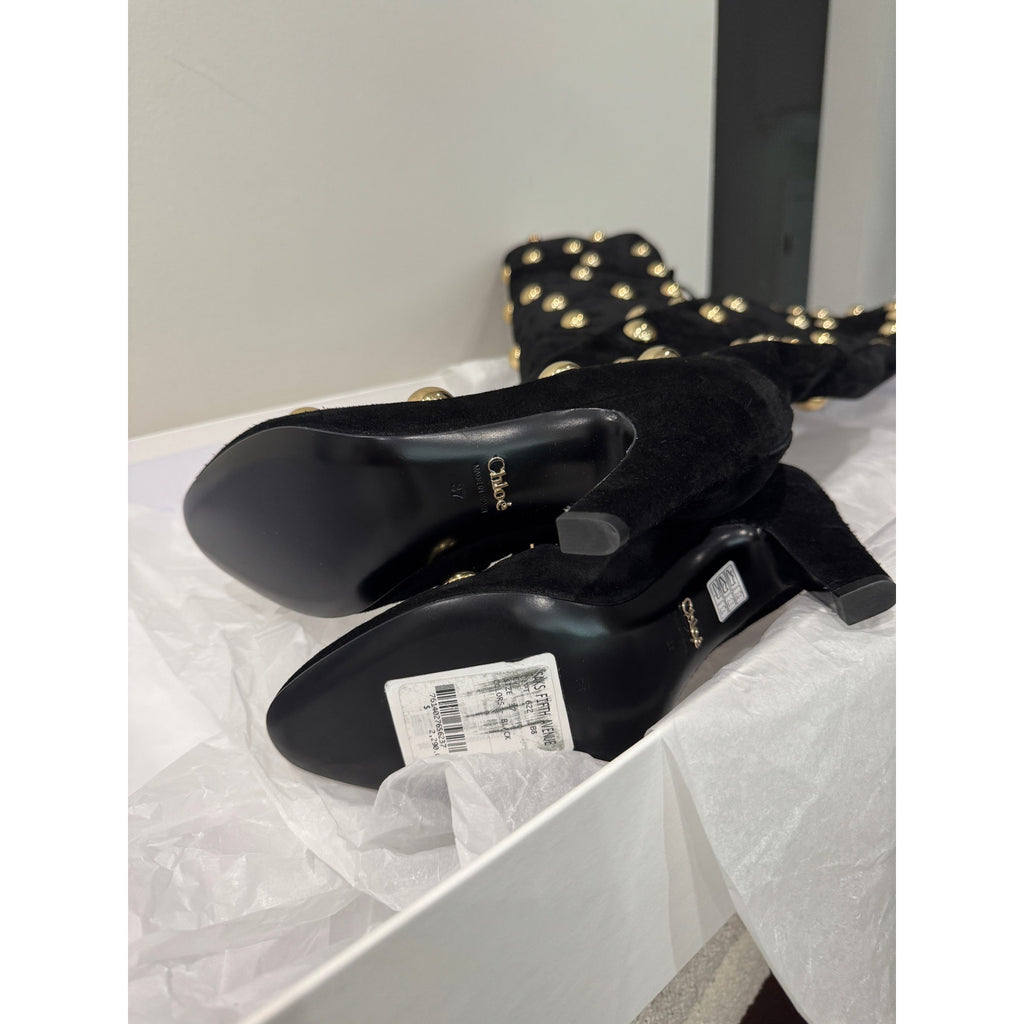 Chloé Eve Studded Over-the-Knee Boots Black 37 – Beyoncé Wore These! BNIB