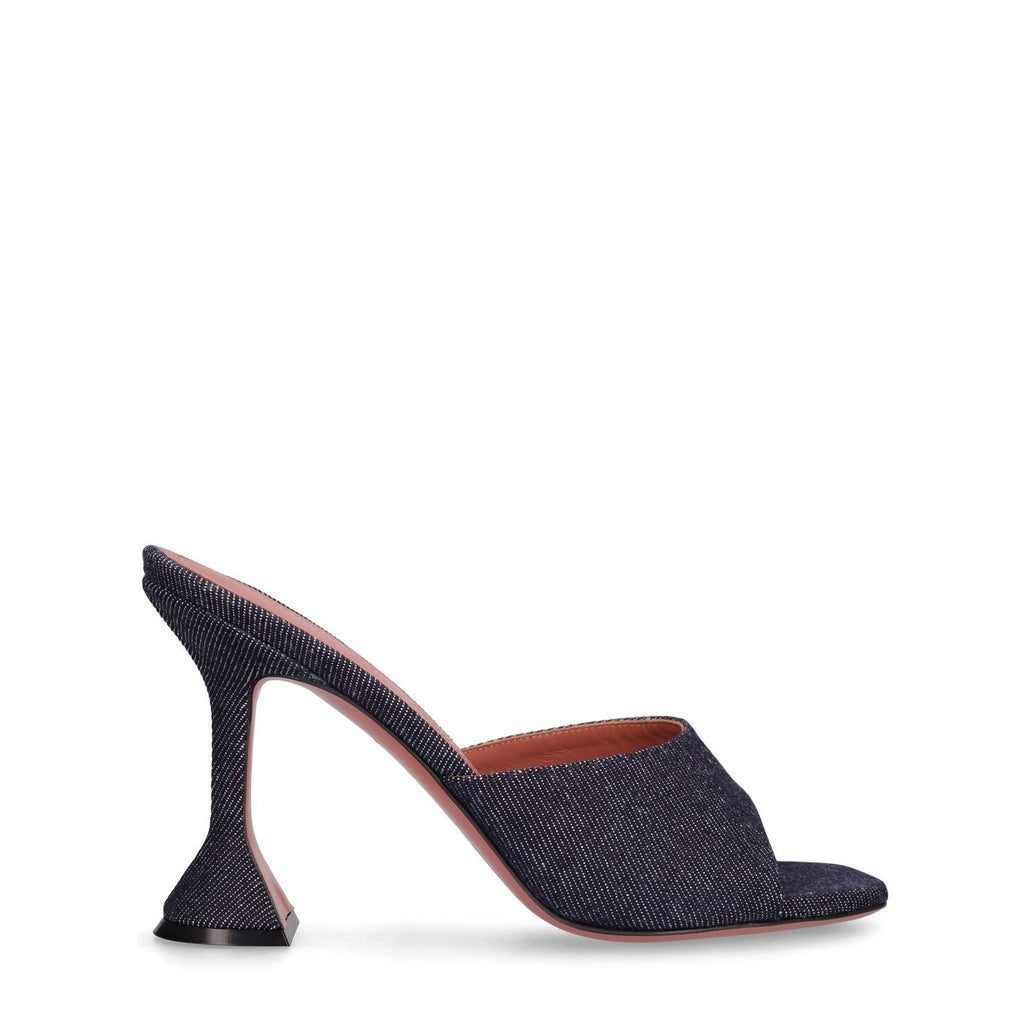 Amina Muaddi Lupita Denim Mule Sandals Dark Blue 95mm Heel Size 37 BNIB