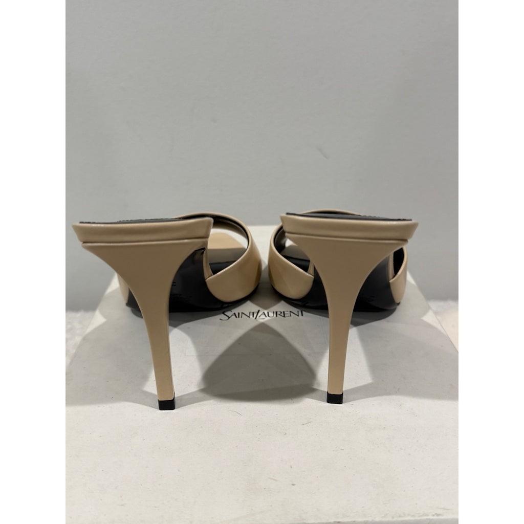 Saint Laurent Romy 90 Leather Mules Tan Leather Pointed Toe Heels Size 37.5 NIB