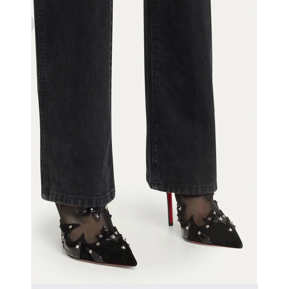 Christian Louboutin Black Mulatiag 100 Suede Mesh Mule Pumps Size 39.5