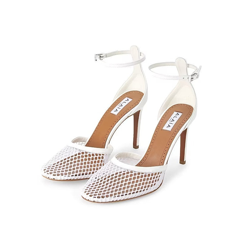 Alaïa 90MM Mesh & Leather Pumps in Blanc Optique | Size 37 | New in Box