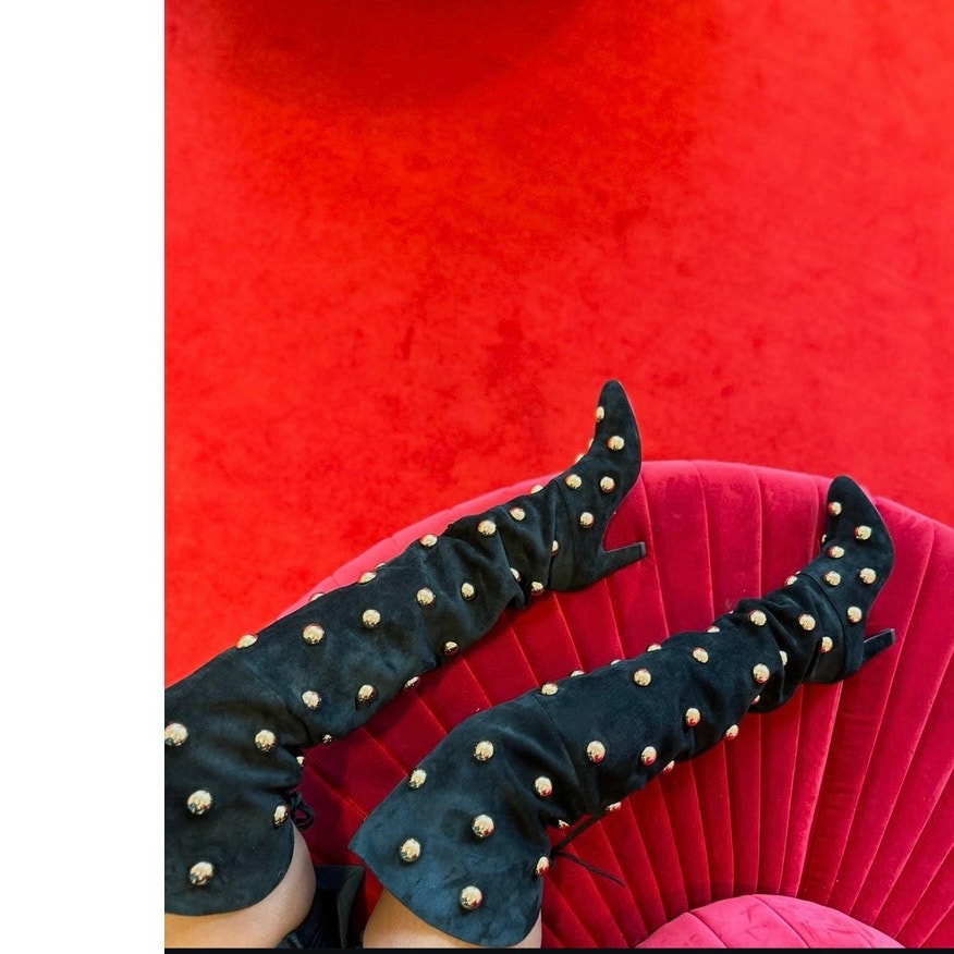 Chloé Eve Studded Over-the-Knee Boots Black 37 – Beyoncé Wore These! BNIB