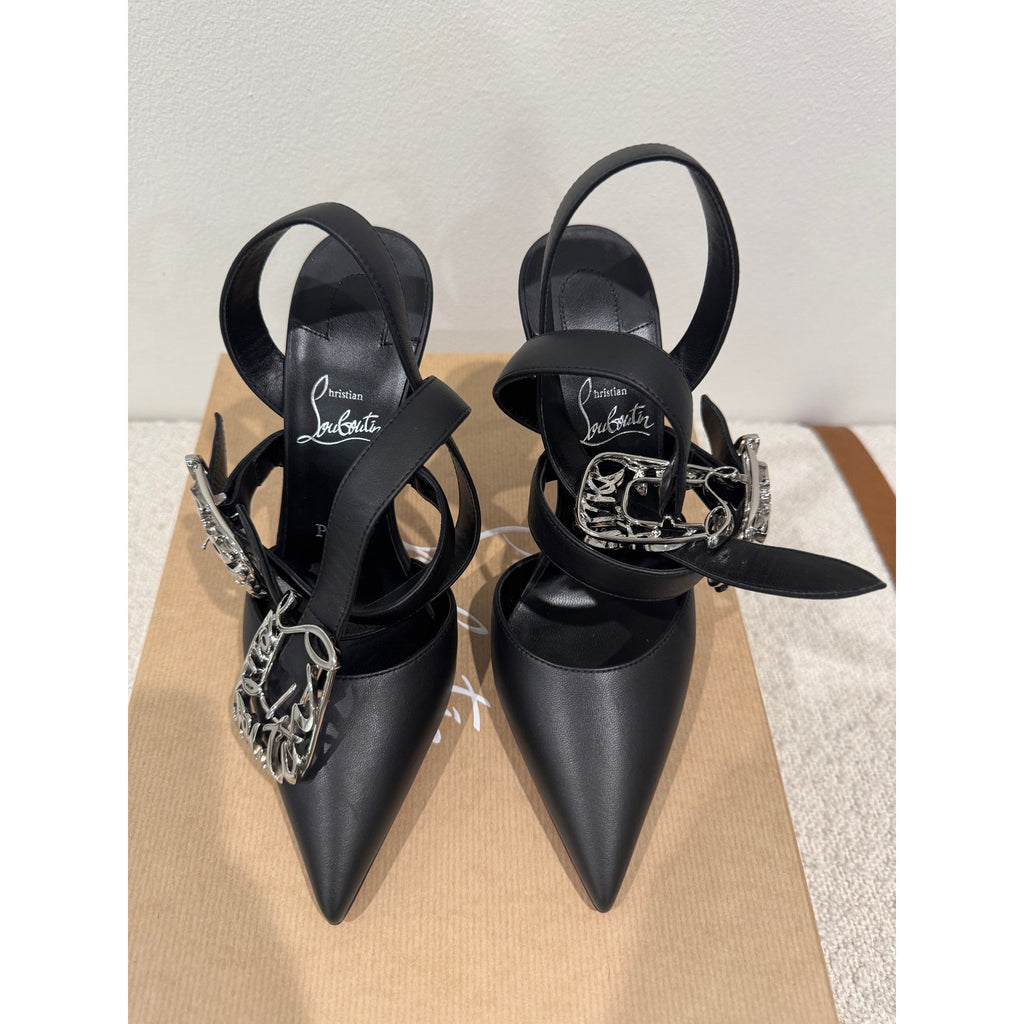 CHRISTIAN LOUBOUTIN 37 Giddylina 100 buckle-embellished leather pumps$1,495