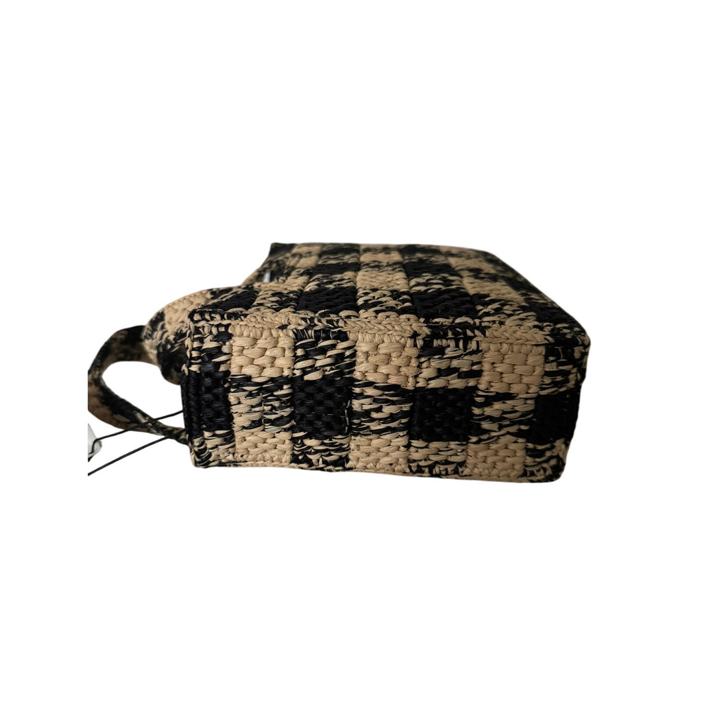 Loewe Paula’s Ibiza Mini Raffia Tote Bag with Leather Trim Embroidered Gingham Beige NWT