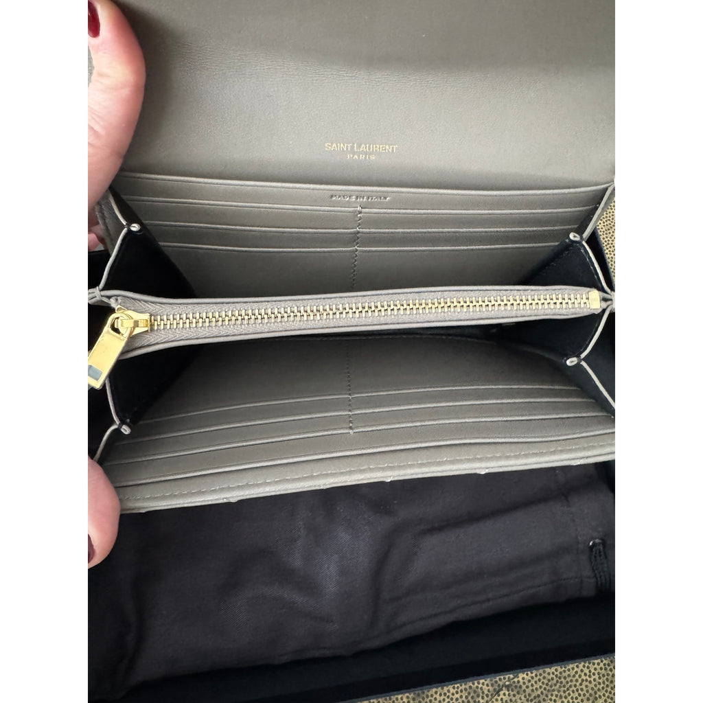 Saint Laurent Cassandra Large Flap Wallet Greyish Brown – Quilted Leather BNIB