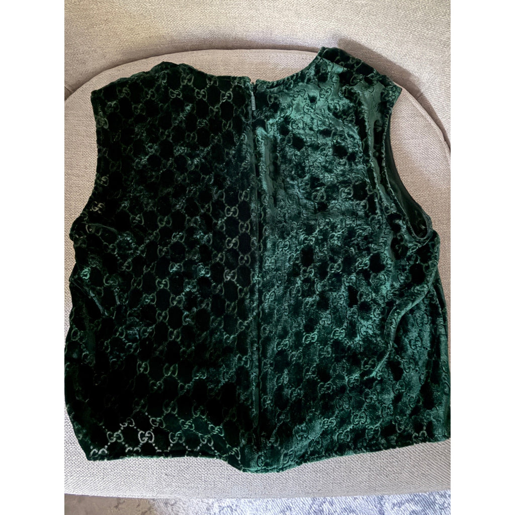 Gucci GG Velvet Devoré Crop Top Dark Green Size 36 NWT $1,100
