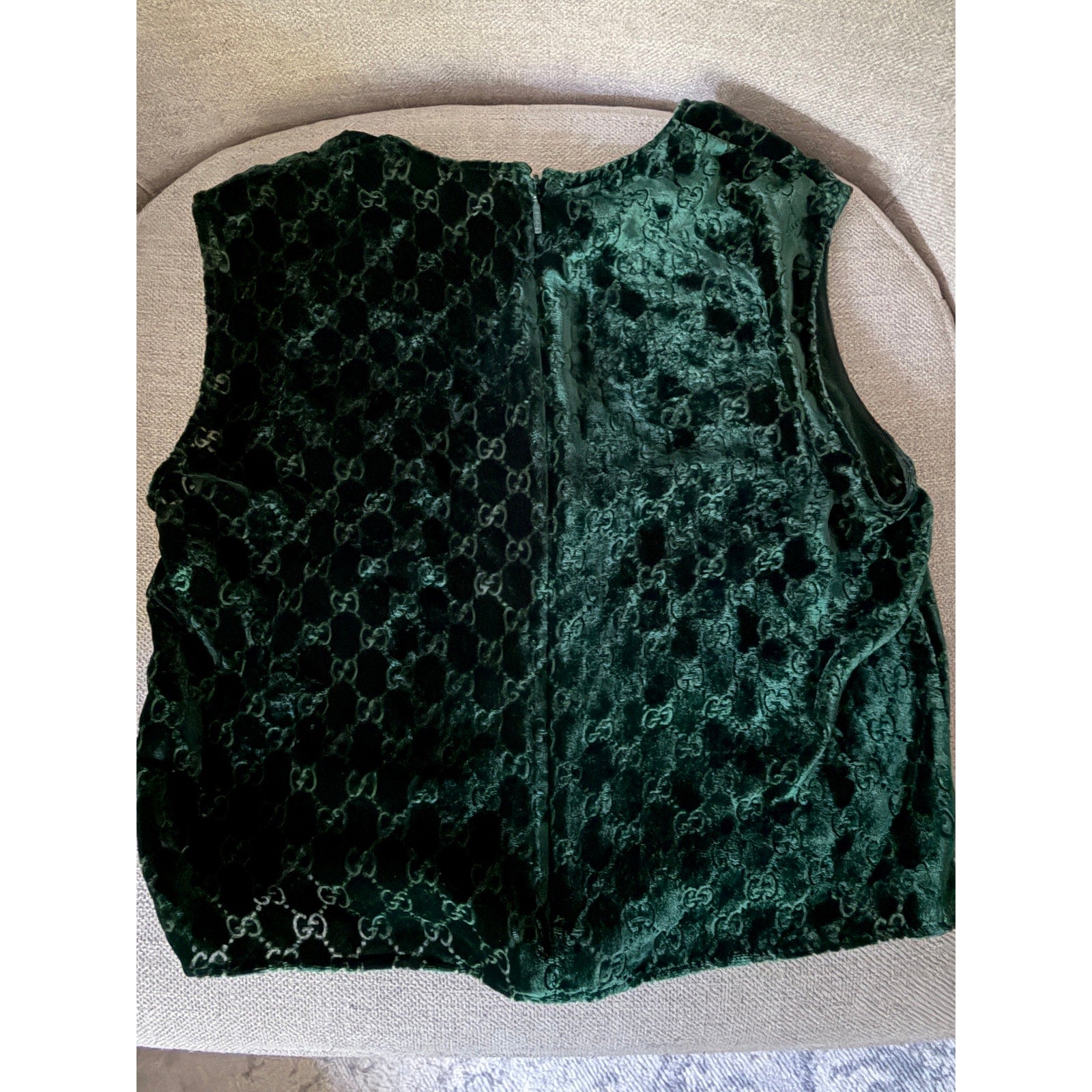 Gucci GG Velvet Devoré Crop Top Dark Green Size 36 NWT $1,100