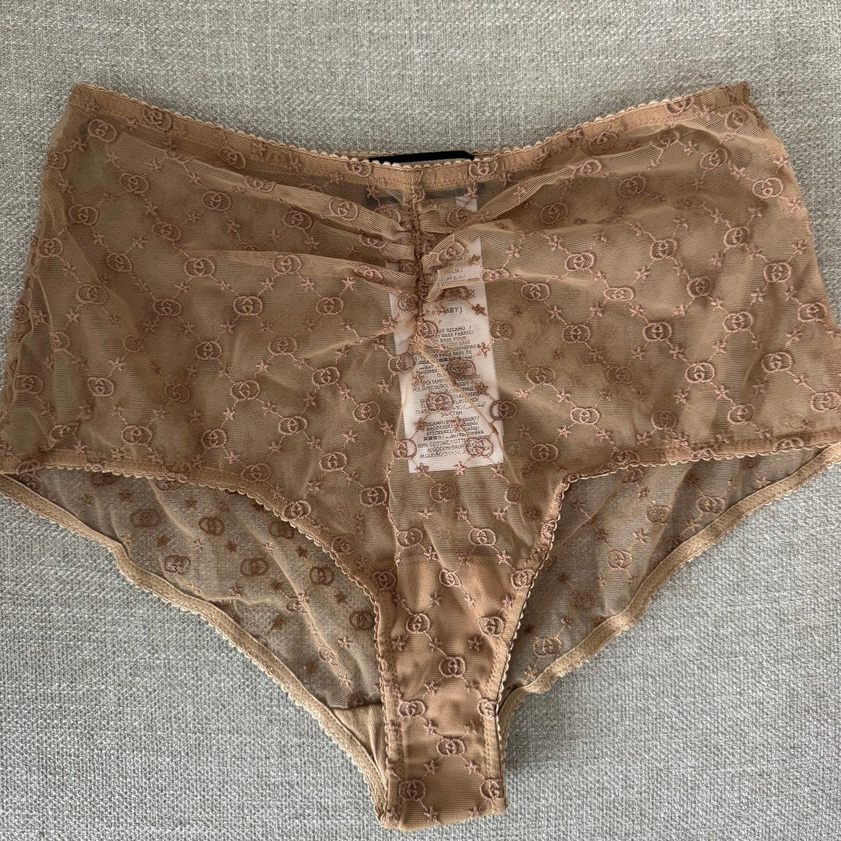 GUCCI LOVE PARADE SHEER INTERLOCKING G LOGO LINGERIE SET NUDE NWT Size Small