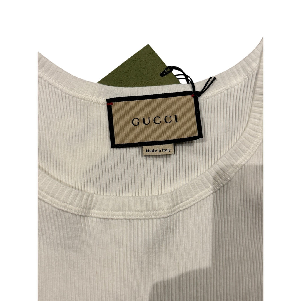 GUCCI Logo-Patch Ribbed Cotton Tank Top Size XSmall