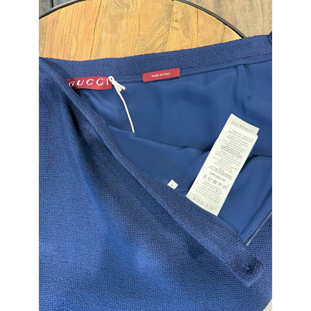 Gucci Blue Cotton Blend Tweed Mini Skirt | Gold Logo Button | IT 38
