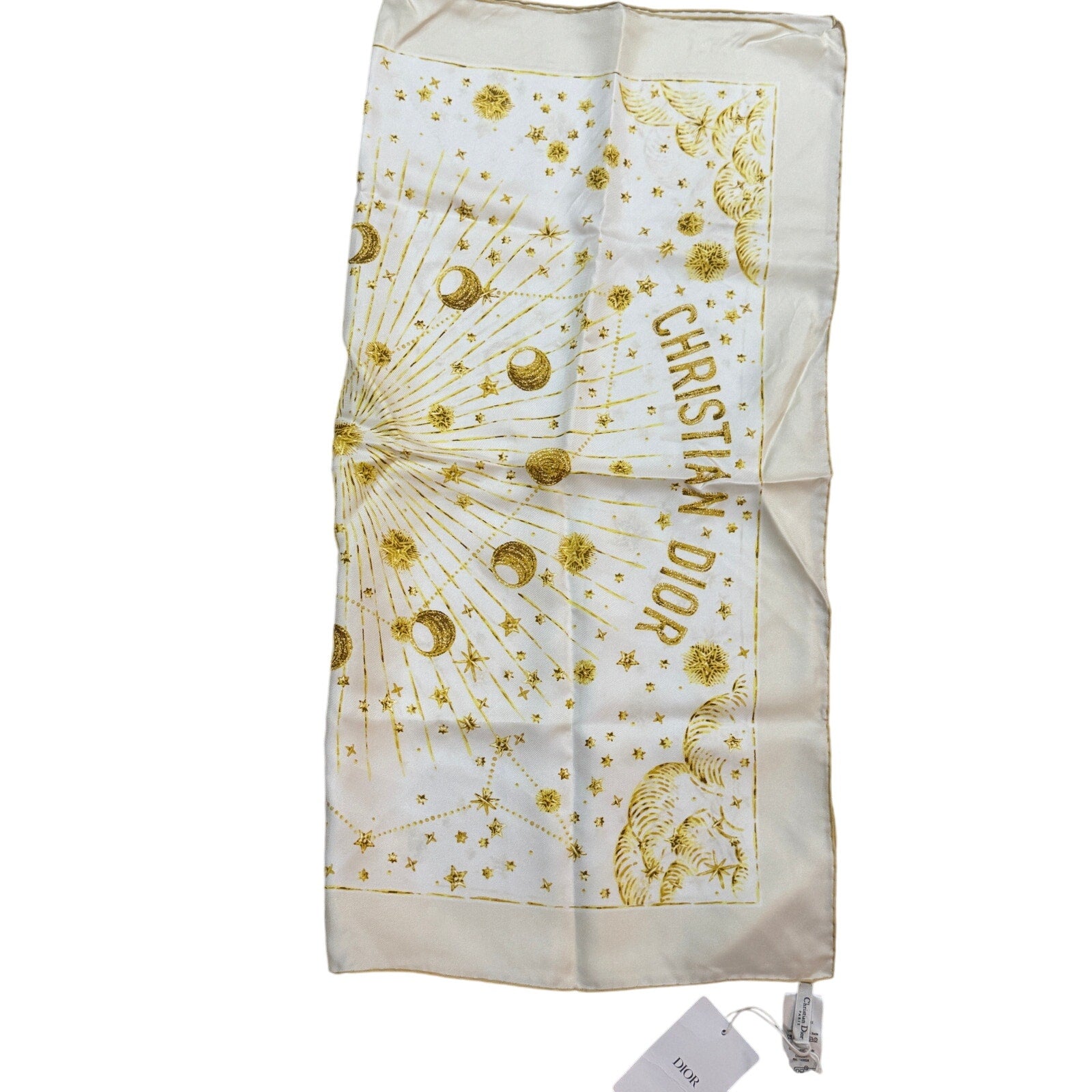 Christian Dior Astral 70 White and Gold-Tone Silk Square Scarf Twill NWT