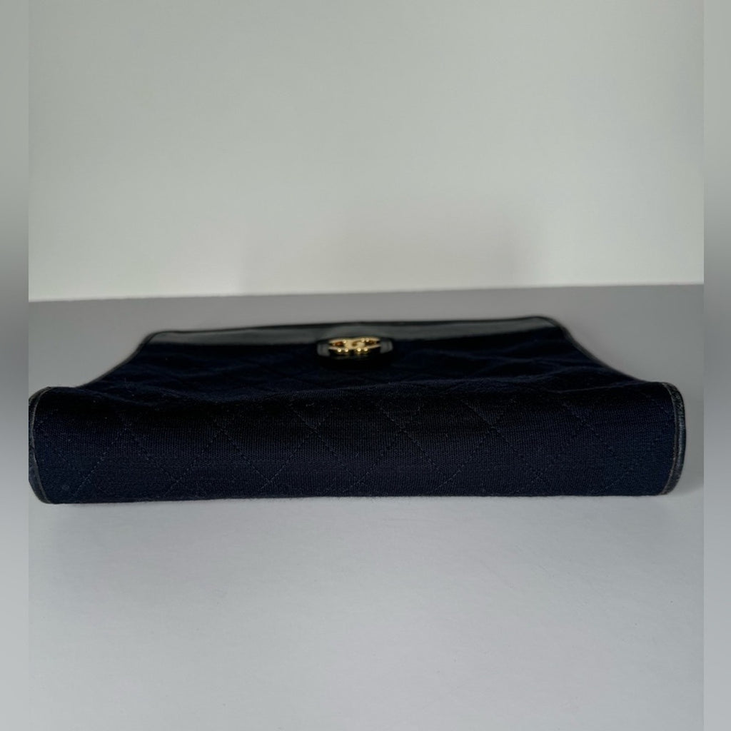 Vintage Chanel CC Jersey Frame Clutch CC Logo Gold Hardware