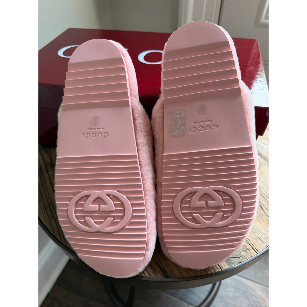 Gucci Horsebit Merino Wool Pink Mules Flat Slides Women’s Shoes Size 38