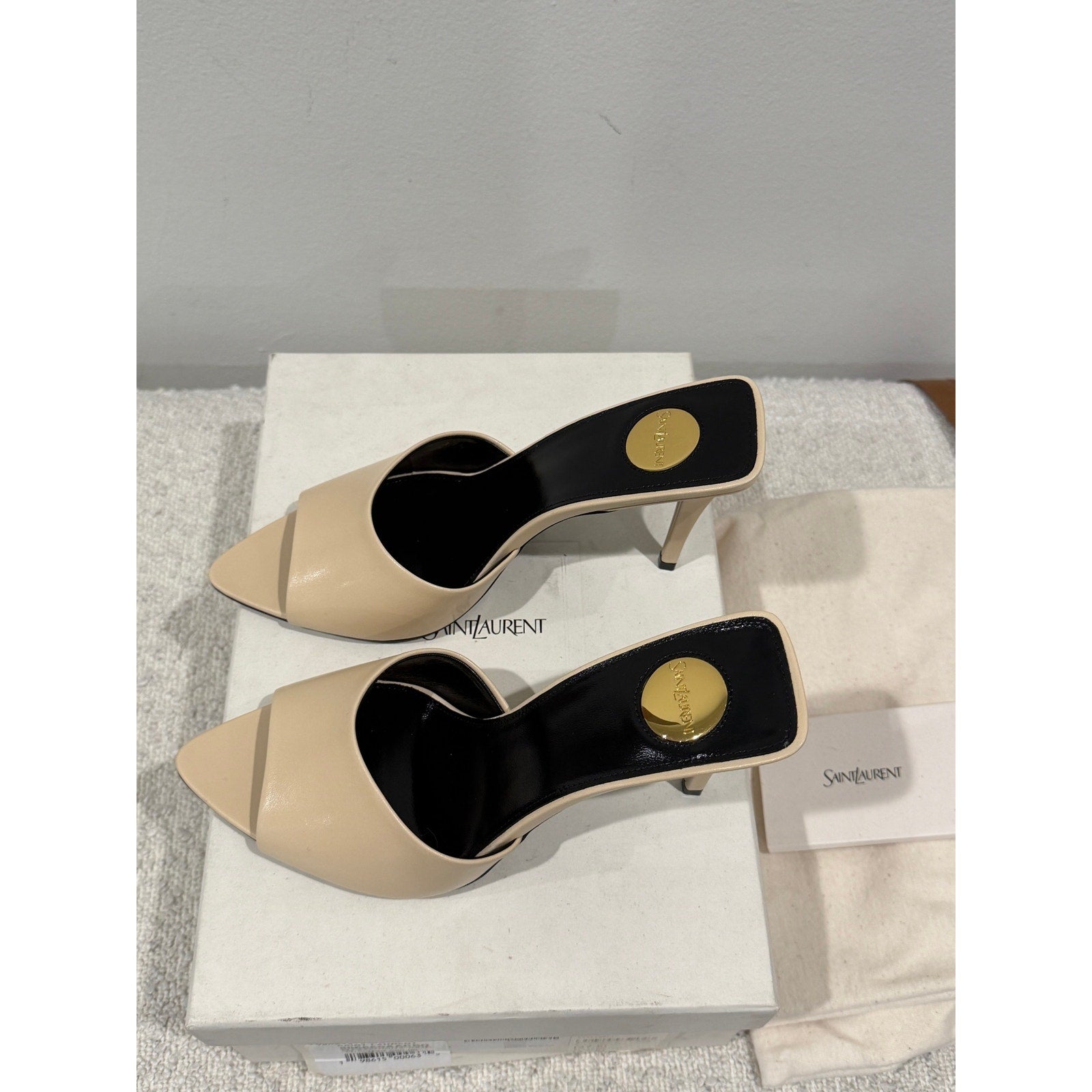 Saint Laurent Romy 90 Leather Mules Tan Leather Pointed Toe Heels Size 37.5 NIB