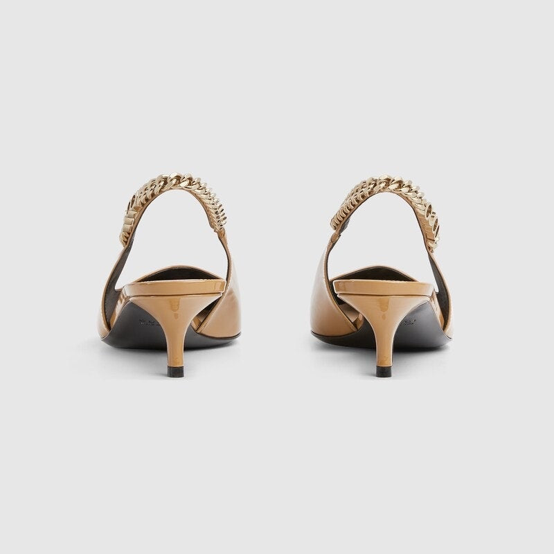 Gucci Signoria Patent Leather Slingback Pumps Beige Size 37 NIB