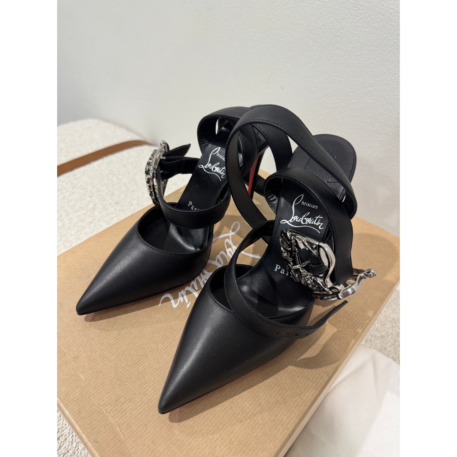 CHRISTIAN LOUBOUTIN 36.5 Giddylina 100 buckle-embellished leather pumps$1,495