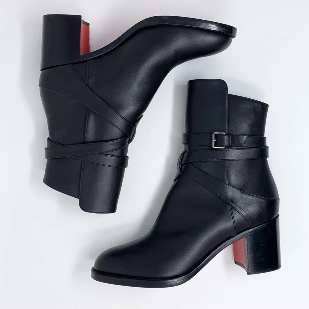 Christian Louboutin Karistrap Leather 70mm Black Ankle Boot 36.5 BNIB
