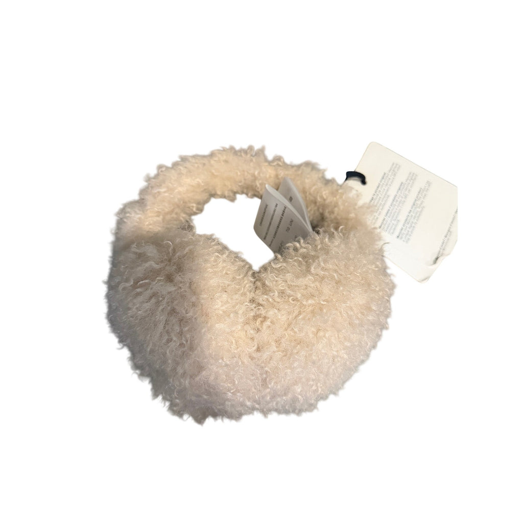 Moncler Fluffy Teddy Earmuffs Light Beige Logo Headband Made in Italy NWT