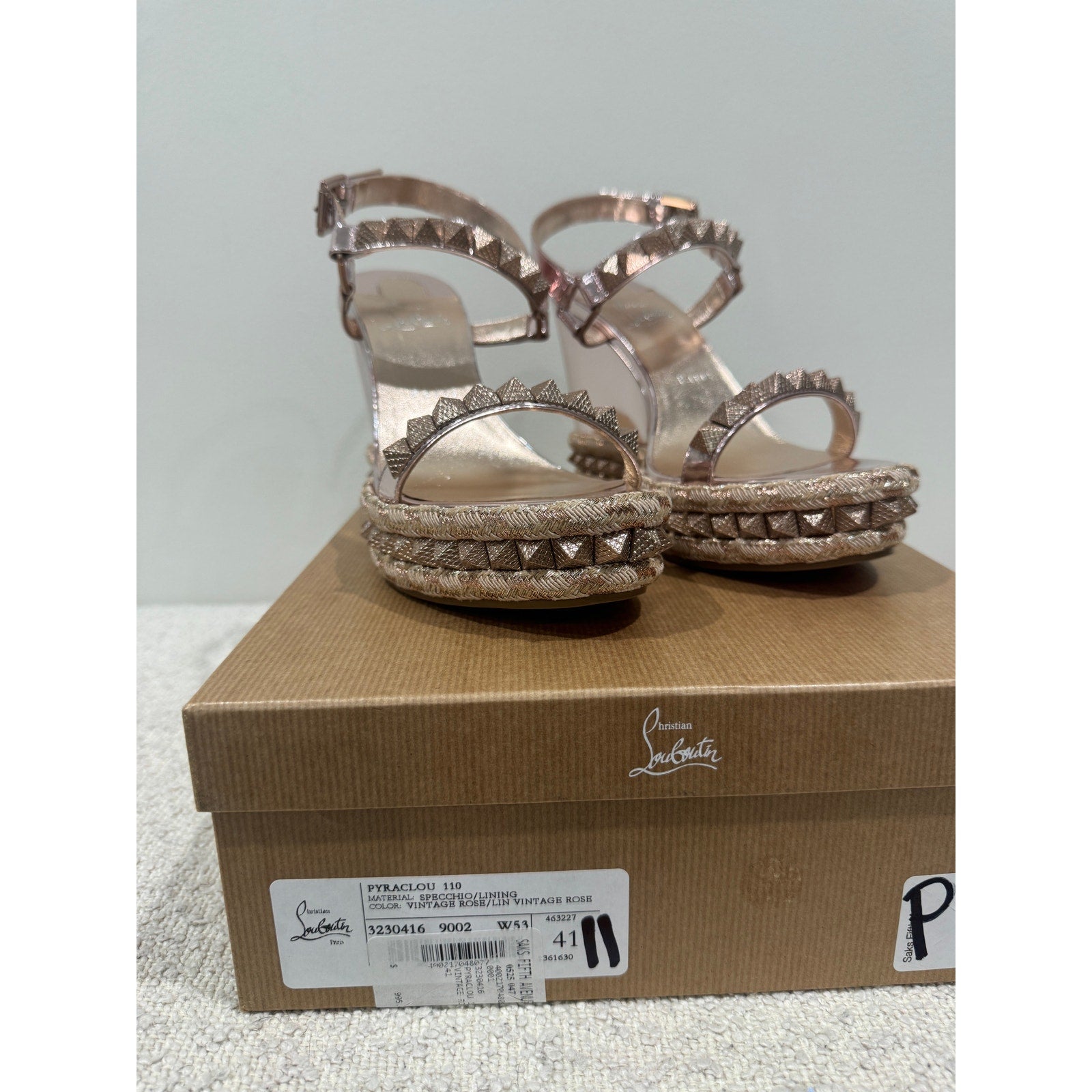 CHRISTIAN LOUBOUTIN
100mm Pyraclou Metallic Leather Wedges BNIB 41