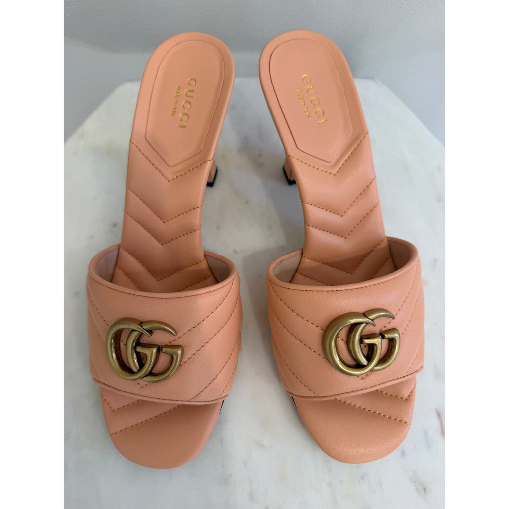 Gucci GG Marmont Matelassé Pink Leather Mule Sandals Size 38.5 New in Box
