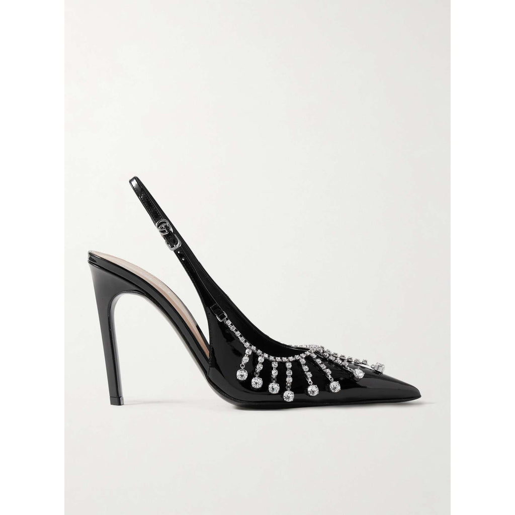 Gucci Guinevere Crystal Leather Slingback Stiletto Pumps NWT 37.5