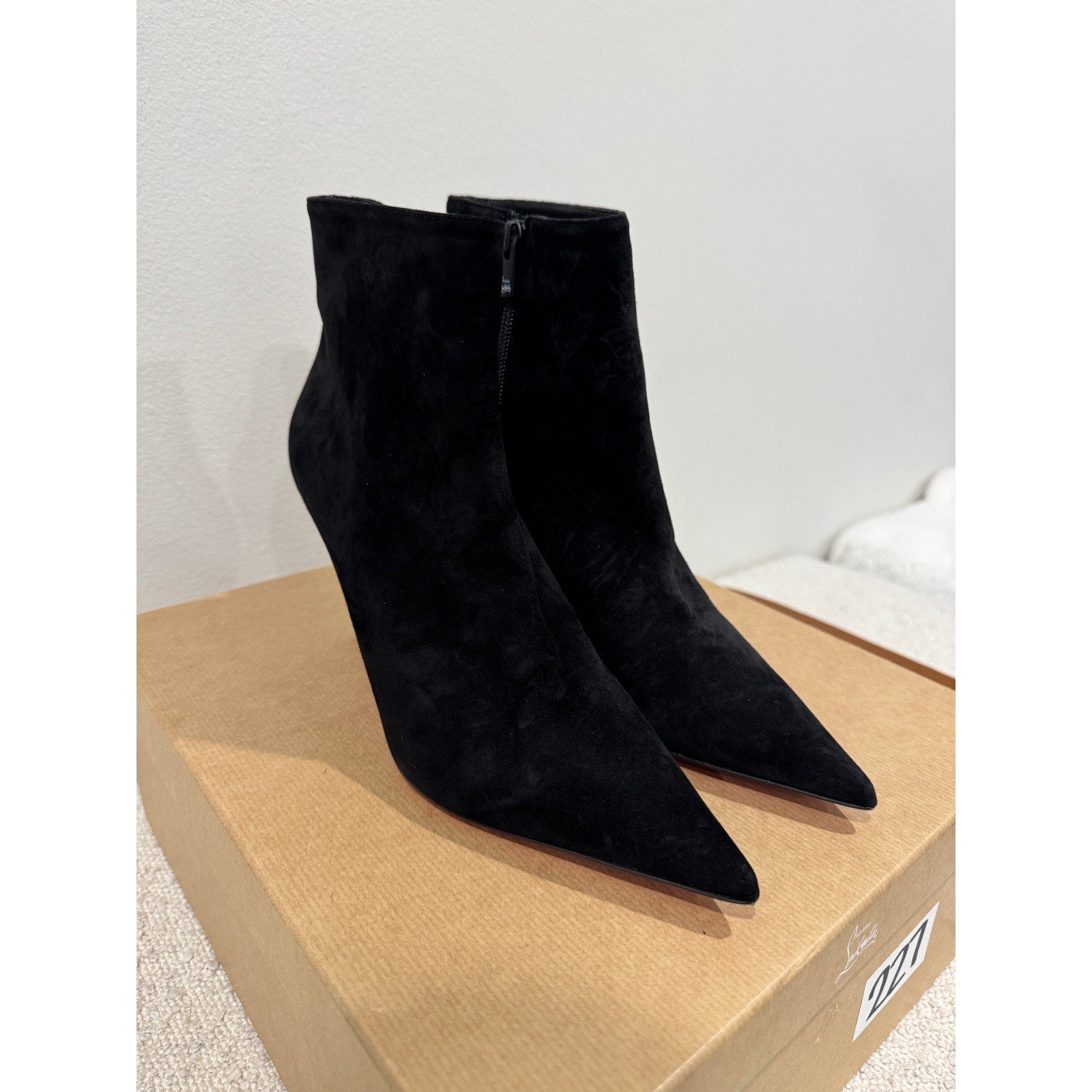 CHRISTIAN LOUBOUTIN So Apostropha Booty 80 Suede Black Ankle Boots 38 BNIB