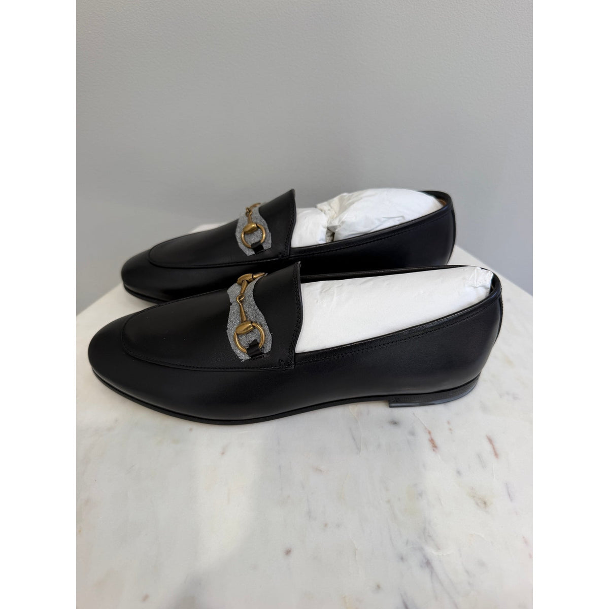 Gucci Jordaan Leather Horsebit Loafers Black Size 38.5 NIB