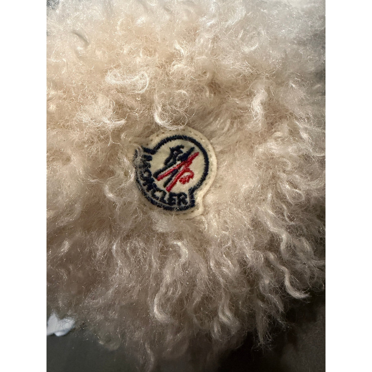Moncler Fluffy Teddy Earmuffs Light Beige Logo Headband Made in Italy NWT