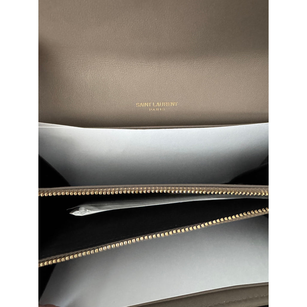 Saint Laurent Cassandra Large Flap Wallet Greyish Brown – Quilted Leather BNIB