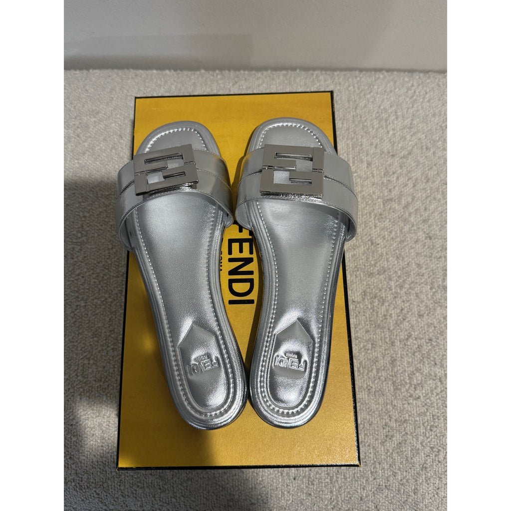 Fendi FFold Metallic Leather Sandals size 37 BNIB