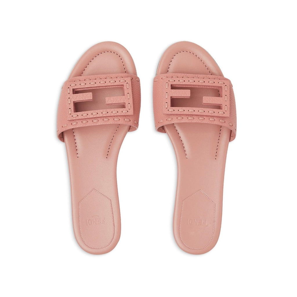 Fendi Women's FF Baguette Leather Selleria Slides BNIB Color is Makeup Size 37