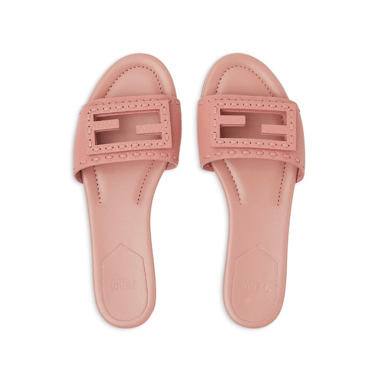 Fendi Women's FF Baguette Leather Selleria Slides BNIB Color is Makeup Size 37