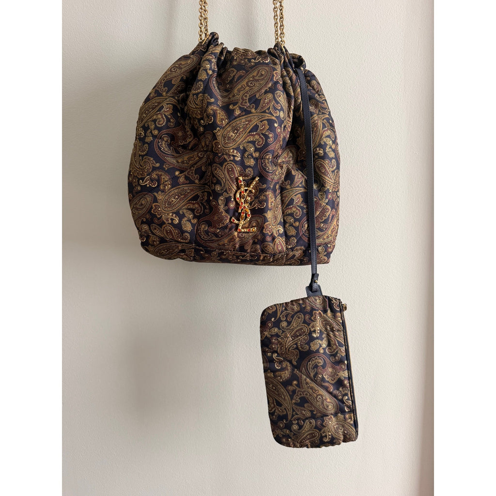 Saint Laurent YSL Jamie 4.3 Pochon Quilted Silk Shoulder Bucket Bag Multicolor
