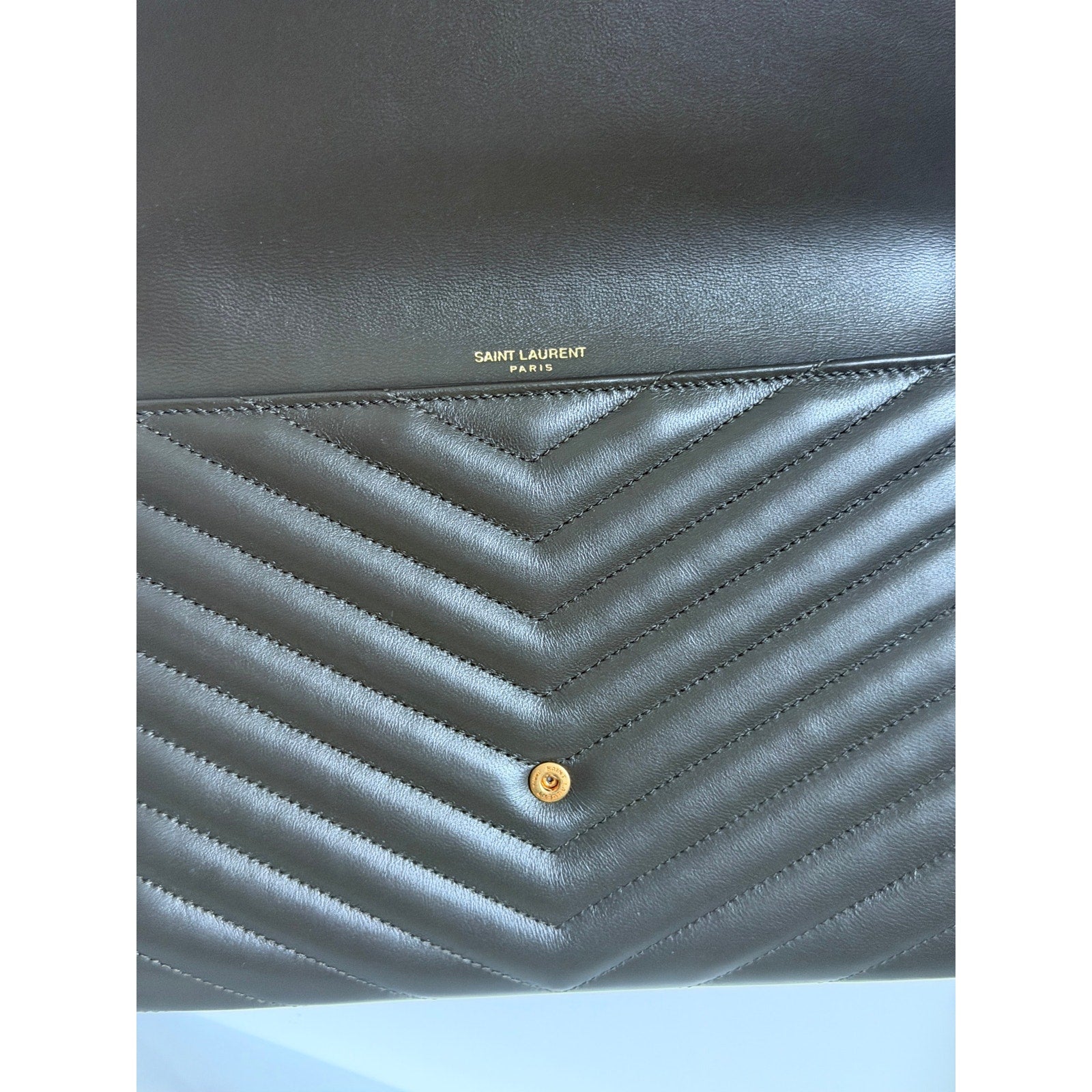 Saint Laurent Cassandre Chevron Flap Pouch Clutch Dark Musk NWT