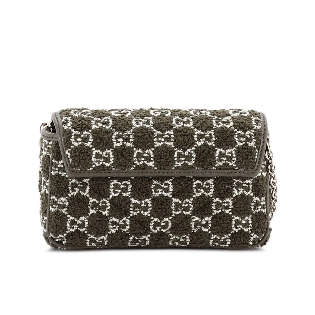 Gucci GG Marmont Bouclé Tweed Mini Flap Shoulder Bag Green Brand New in box