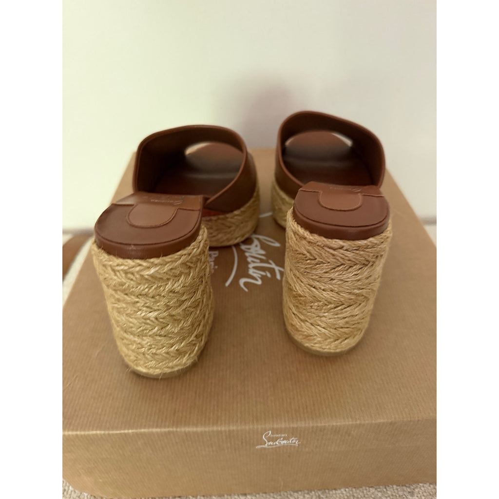 Christian Louboutin Brown Calakala 85mm Leather Platform Mules Size 36