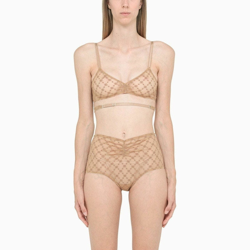 GUCCI LOVE PARADE SHEER INTERLOCKING G LOGO LINGERIE SET NUDE NWT Size Small
