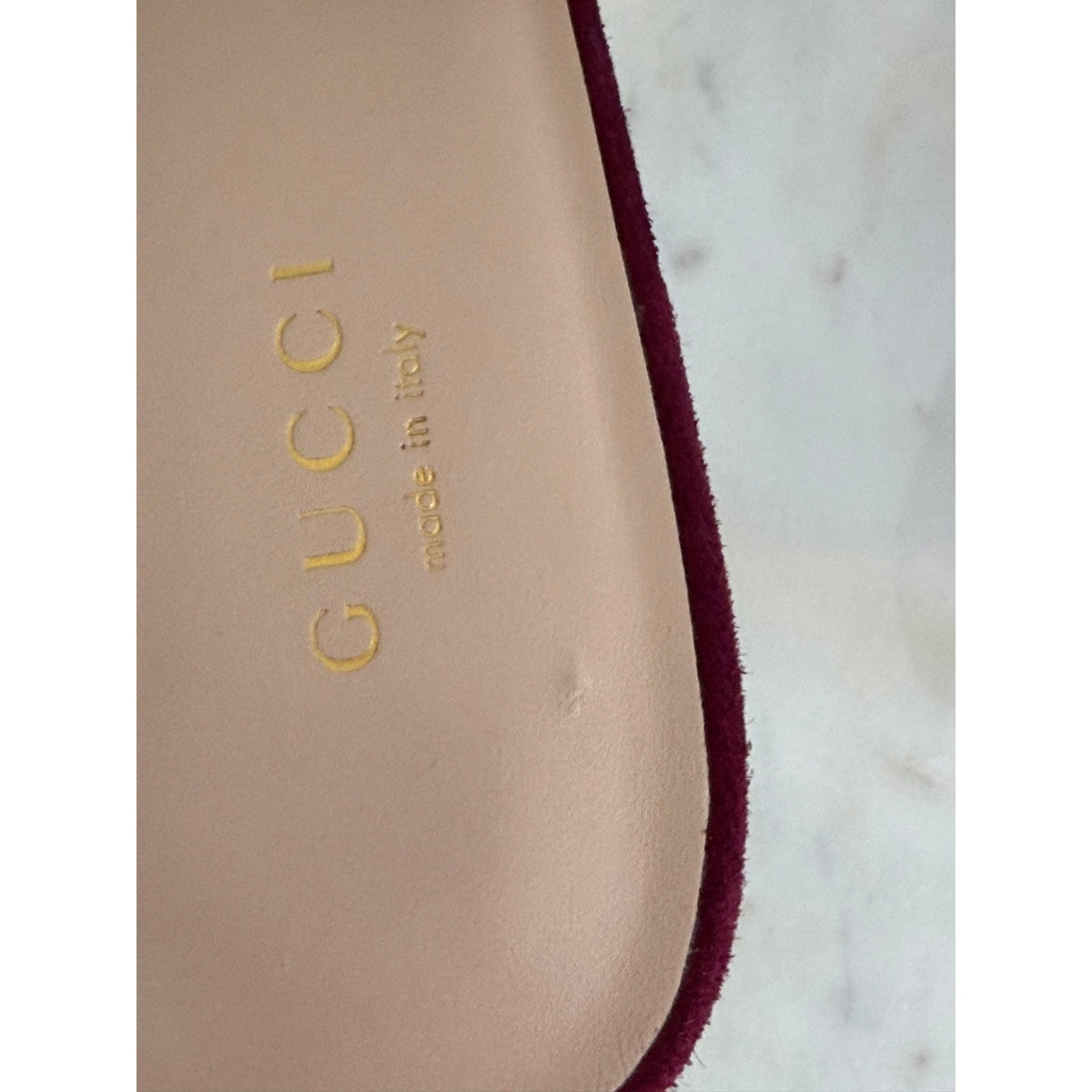 Gucci Blondie Interlocking G 70mm Burgundy Suede Sandals Size 39 New in Box
